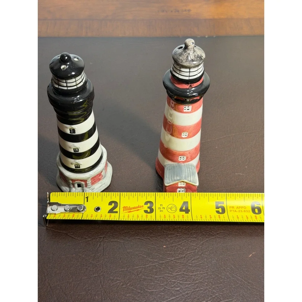 Vintage Lighthouse Salt and Pepper Shakers Ceramic Nautical Beach Decor Set